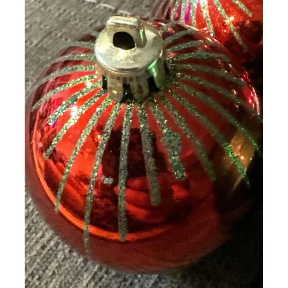 17 Retro Round/Top Shape‎ Red &  Green Glitter Shatterproof Christmas Ornaments